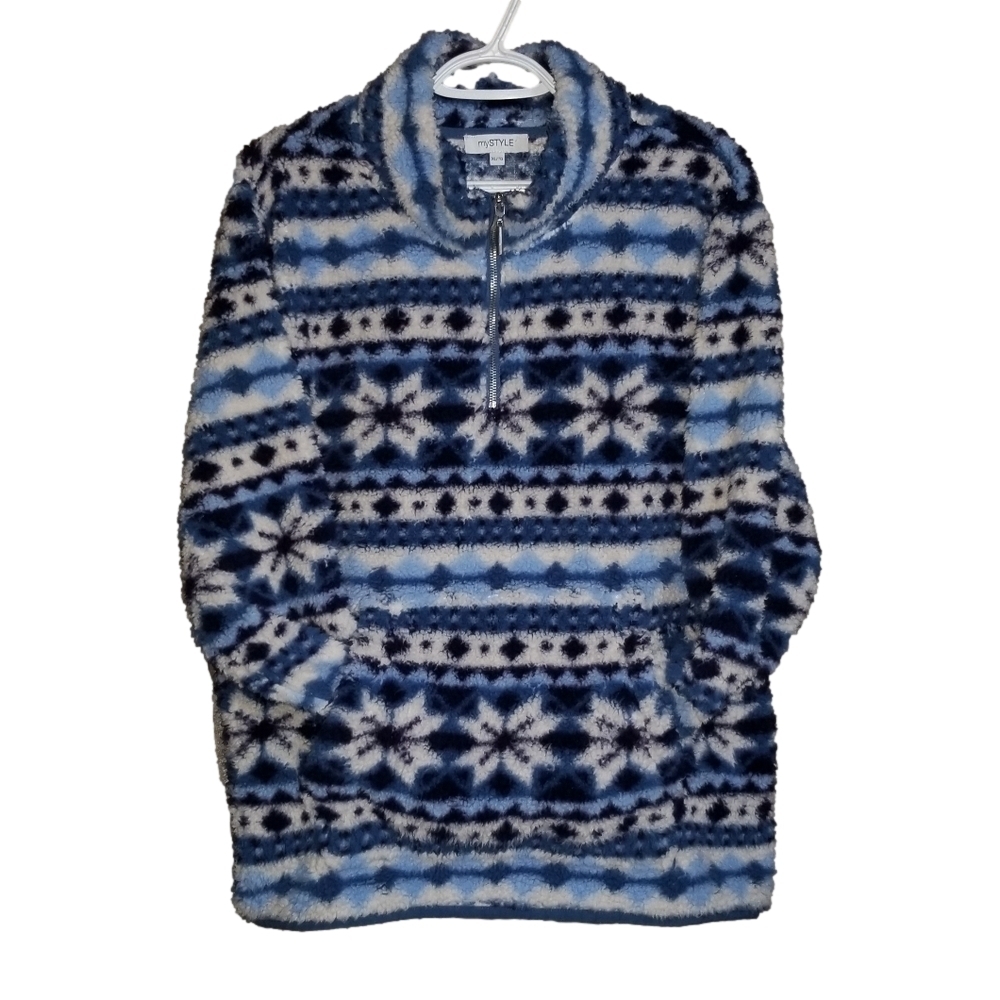 MyStyle Light Weight Nordic Winter Design Fleece 1/4 Zip Pullover Sweater XL